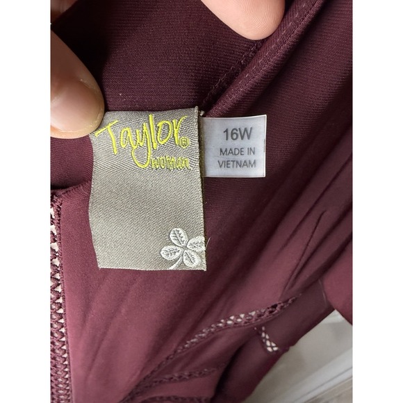 Taylor Burgundy Ruffle Cap Sleeve High-Low Midi Geometric Dress Women's Size 16W - Picture 4 of 16